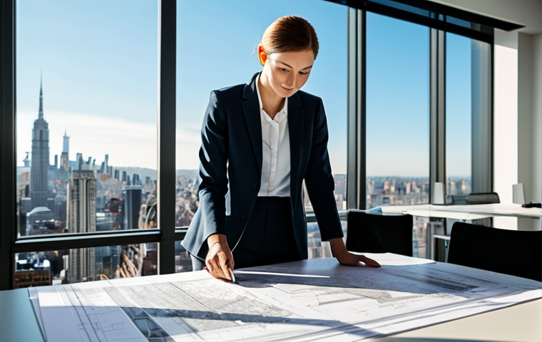 **
"A professional architect, fully clothed in a modest blazer and slacks, reviewing blueprints in a sunlit modern office. Large windows overlook a vibrant cityscape. Safe for work, appropriate content, perfect anatomy, well-formed hands, natural pose, professional setting, high resolution, realistic."
**