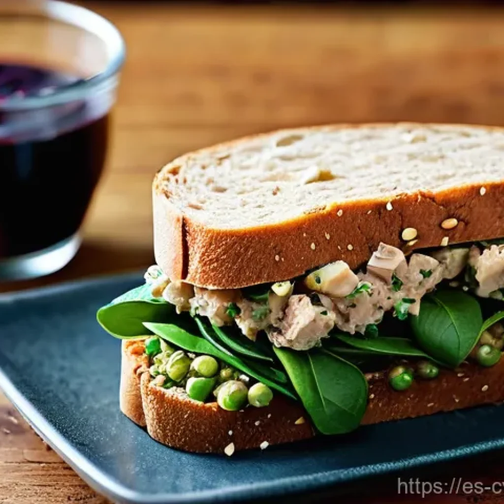 대체 단백질 요리법으로 만드는 샌드위치 아이디어 - **Prompt:** A close-up, high-angle shot of a beautifully constructed vegan sandwich, bursting with f...
