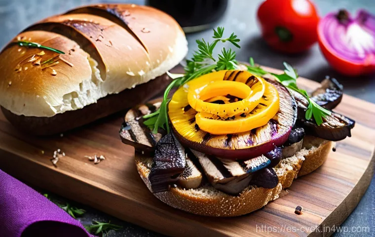대체 단백질 요리법으로 만드는 샌드위치 아이디어 - **Prompt:** A dynamic and appetizing shot of two distinct vegan sandwich creations. The first featur...