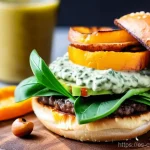 대체 단백질 요리의 트렌드와 전망 - **Prompt:** A vibrant, close-up, high-definition food photograph of a gourmet plant-based burger. Th...