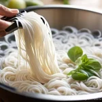 곤약을 활용한 저칼로리 대체 단백질 요리법 - ** Hands emptying a package of Konjac noodles into a colander under a stream of cold running water, ...