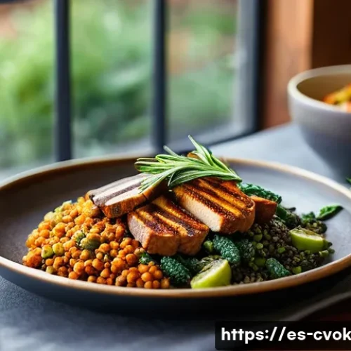 대체 단백질 요리의 다양한 활용법 - A vibrant, rustic kitchen scene featuring a variety of plant-based protein dishes inspired by Spanis...